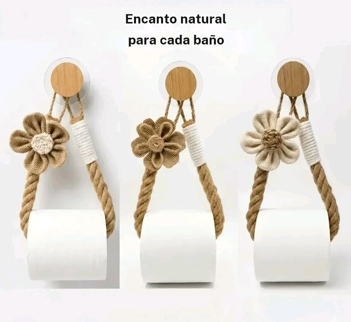 Porta rollo Floral Royal de cuerda con detalle floral natural